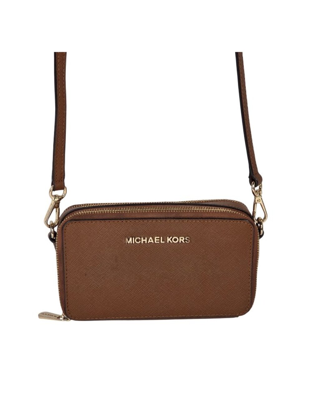 Michael Kors Saffiano Leather Crossbody Bag With Adjustable Strap Gold Hardware